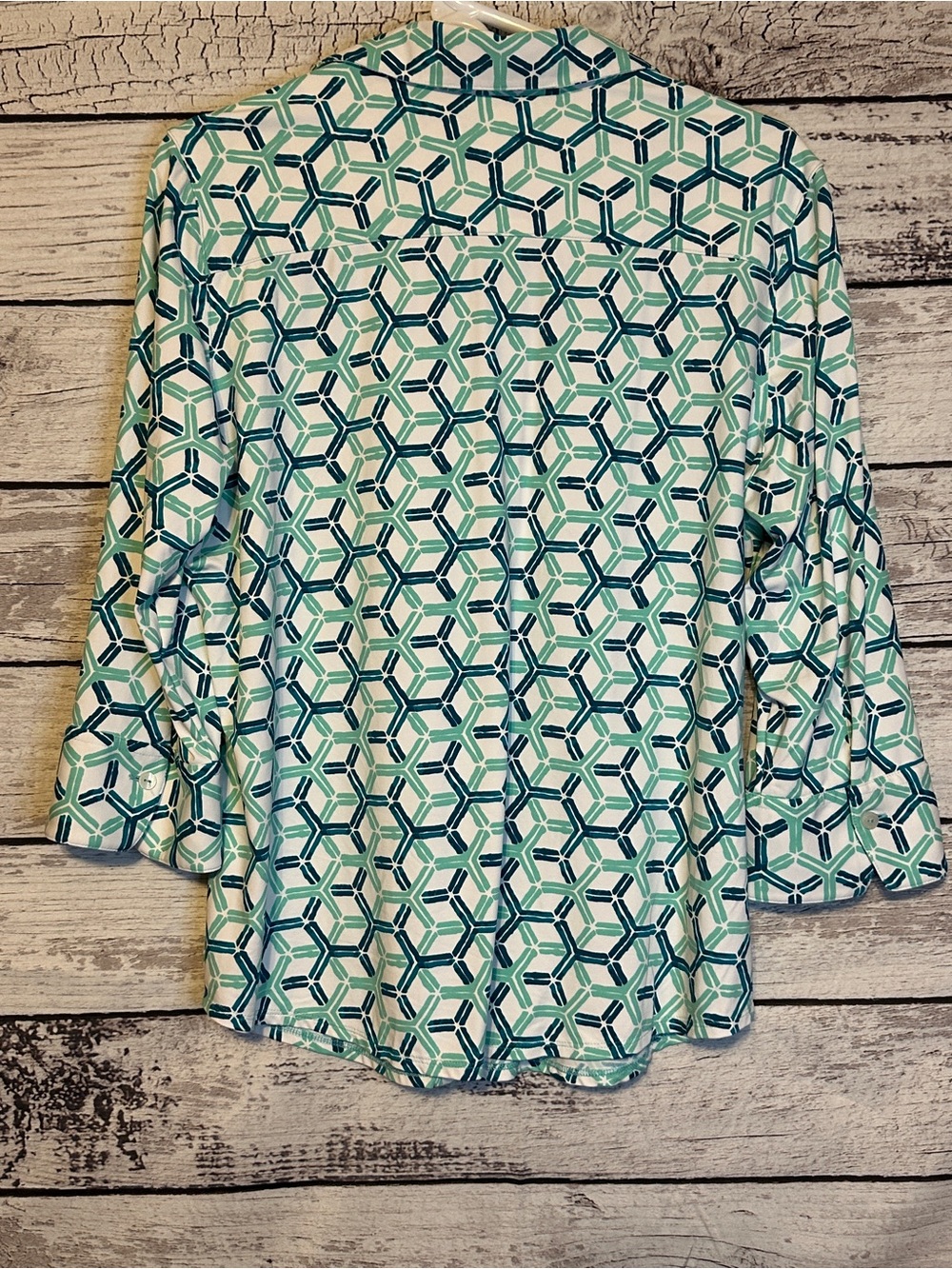 Foxcroft NYC Easy Care Geometric Print Button Front Shirt Large - Picture 5 of 6